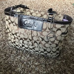 Coach Signature C Brown Tote with Patent Trim